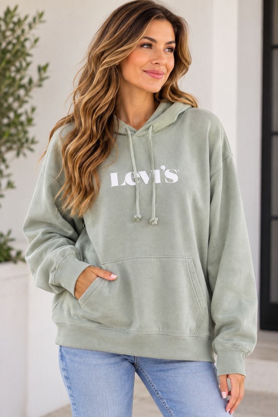 Levi’s Green Tea Relaxed Fit Graphic Hoodie Size Medium